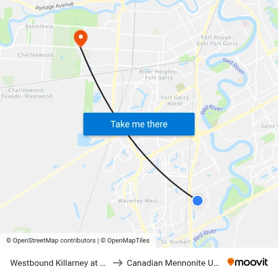 Westbound Killarney at Caledon to Canadian Mennonite University map