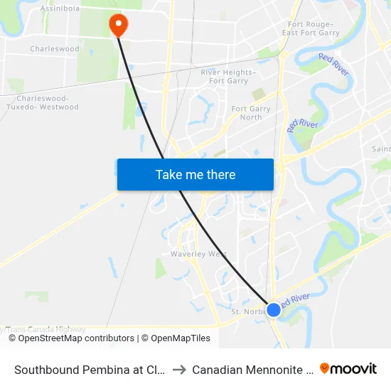 Southbound Pembina at Cloutier South to Canadian Mennonite University map