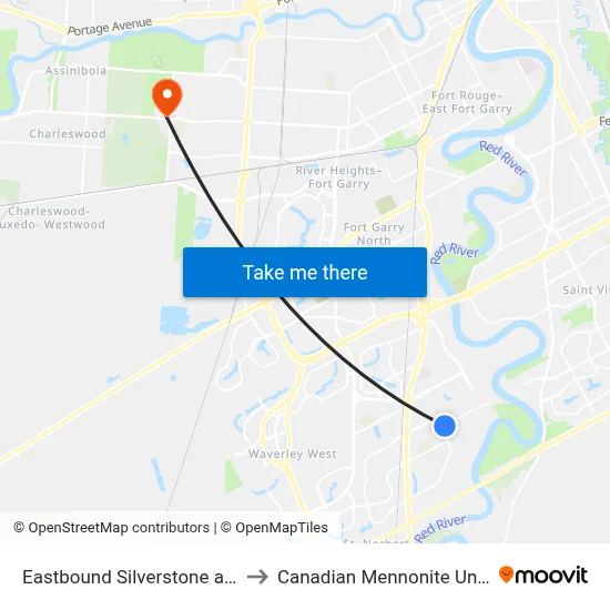Eastbound Silverstone at Mcgill to Canadian Mennonite University map