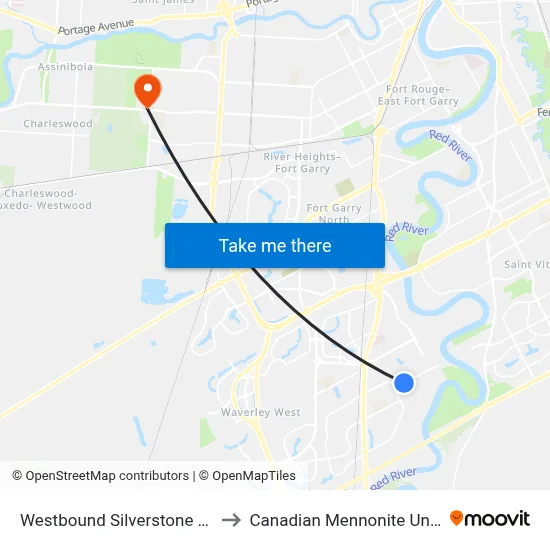 Westbound Silverstone at Laval to Canadian Mennonite University map