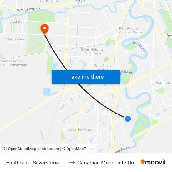 Eastbound Silverstone at Tunis to Canadian Mennonite University map