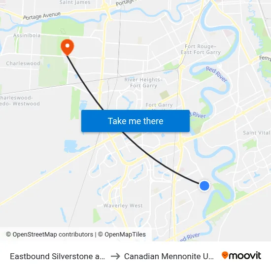 Eastbound Silverstone at Aurora to Canadian Mennonite University map