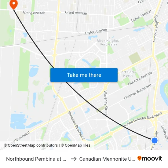 Northbound Pembina at Southpark to Canadian Mennonite University map