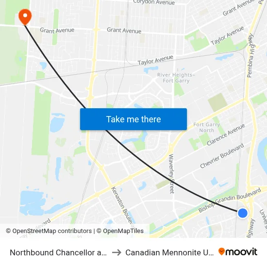 Northbound Chancellor at Gaylene to Canadian Mennonite University map