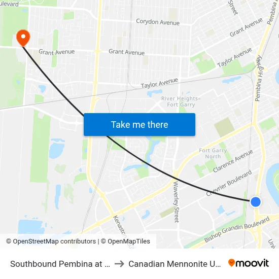 Southbound Pembina at Adamar to Canadian Mennonite University map