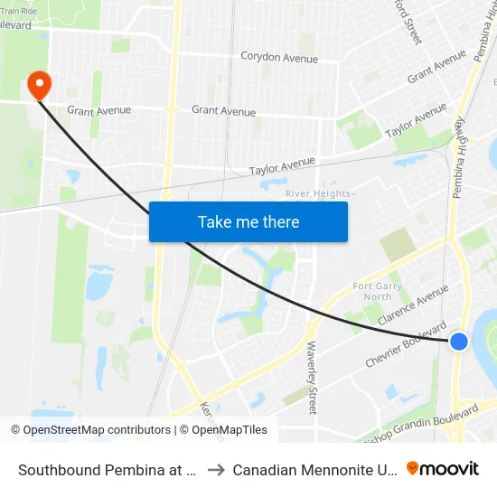 Southbound Pembina at Manahan to Canadian Mennonite University map
