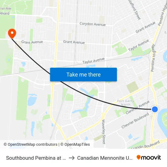 Southbound Pembina at Chevrier to Canadian Mennonite University map