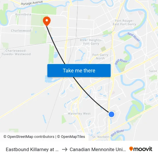 Eastbound Killarney at Baylor to Canadian Mennonite University map