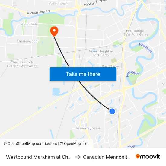 Westbound Markham at Chancellor West to Canadian Mennonite University map