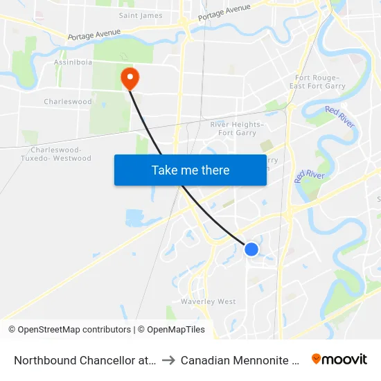 Northbound Chancellor at Lakeside to Canadian Mennonite University map