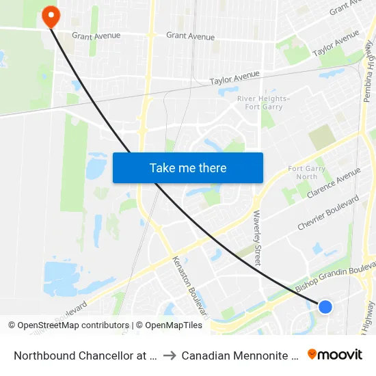 Northbound Chancellor at Chancellor to Canadian Mennonite University map