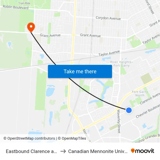 Eastbound Clarence at Mci to Canadian Mennonite University map