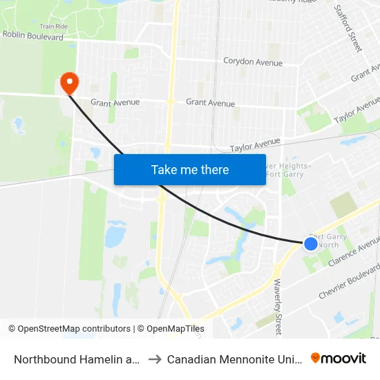 Northbound Hamelin at Sony to Canadian Mennonite University map
