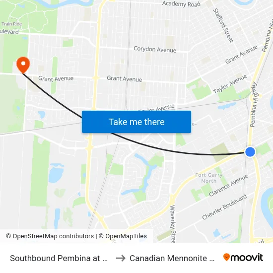 Southbound Pembina at Mcgillivray to Canadian Mennonite University map