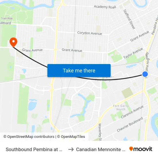 Southbound Pembina at Windermere to Canadian Mennonite University map