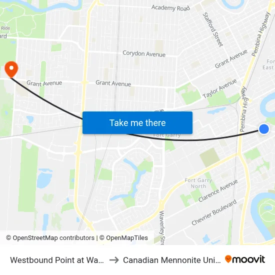 Westbound Point at Waterford to Canadian Mennonite University map