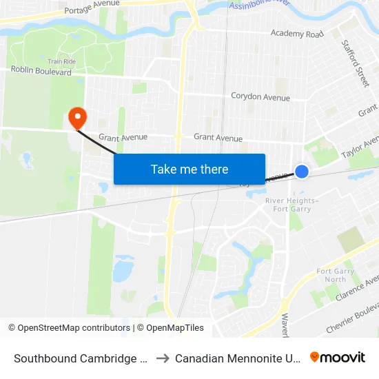 Southbound Cambridge at Taylor to Canadian Mennonite University map
