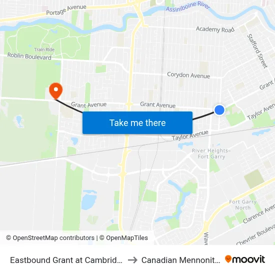Eastbound Grant at Cambridge (Park & Ride) to Canadian Mennonite University map