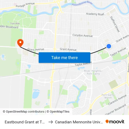 Eastbound Grant at Thurso to Canadian Mennonite University map
