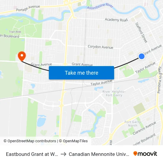 Eastbound Grant at Wilton to Canadian Mennonite University map