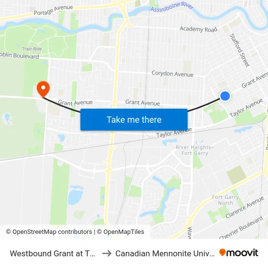 Westbound Grant at Thurso to Canadian Mennonite University map