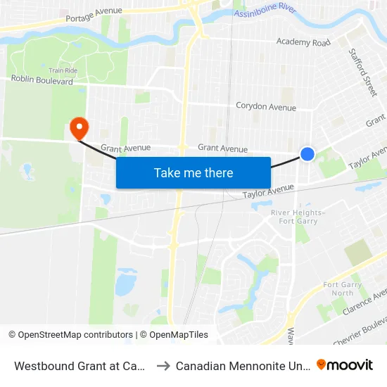 Westbound Grant at Cambridge to Canadian Mennonite University map