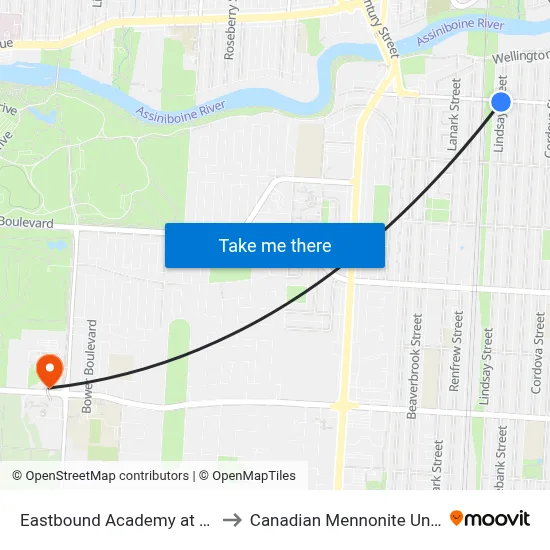 Eastbound Academy at Lindsay to Canadian Mennonite University map