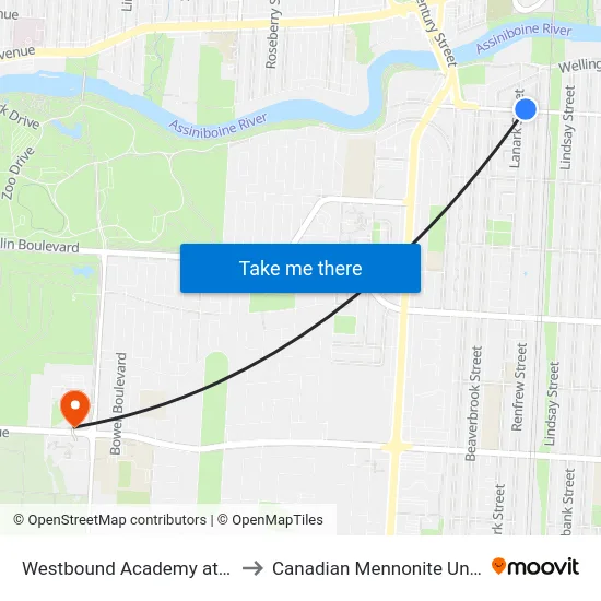 Westbound Academy at Lanark to Canadian Mennonite University map