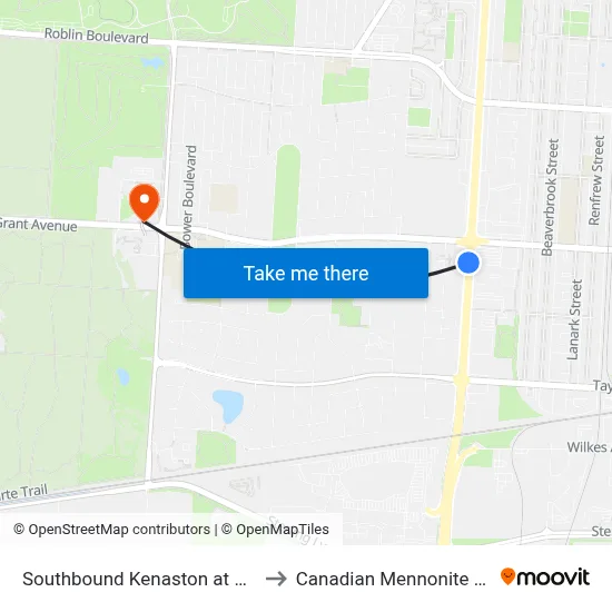 Southbound Kenaston at Grant South to Canadian Mennonite University map