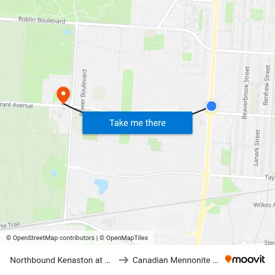 Northbound Kenaston at Grant North to Canadian Mennonite University map