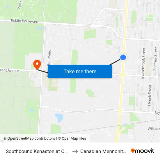 Southbound Kenaston at Carpathia South to Canadian Mennonite University map