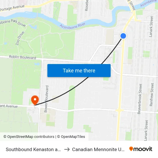 Southbound Kenaston at Willow to Canadian Mennonite University map