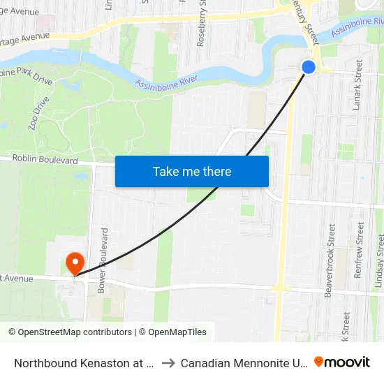 Northbound Kenaston at Academy to Canadian Mennonite University map