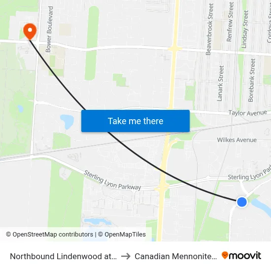 Northbound Lindenwood at Tweedsmuir to Canadian Mennonite University map