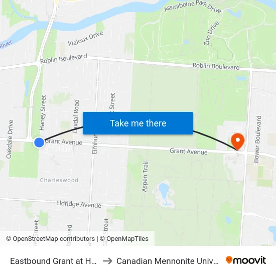 Eastbound Grant at Haney to Canadian Mennonite University map