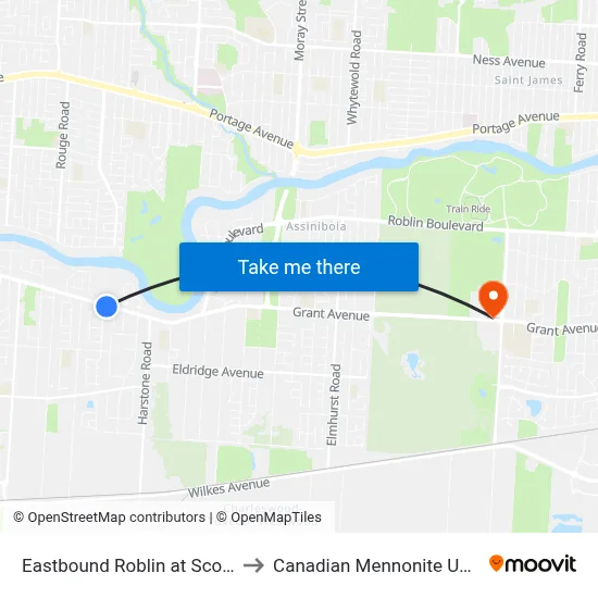 Eastbound Roblin at Scotswood to Canadian Mennonite University map