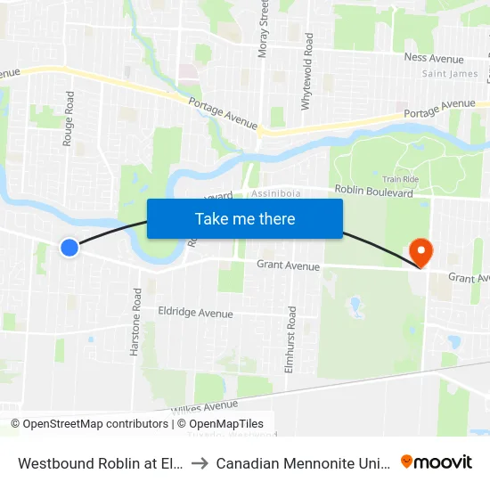 Westbound Roblin at Elmvale to Canadian Mennonite University map