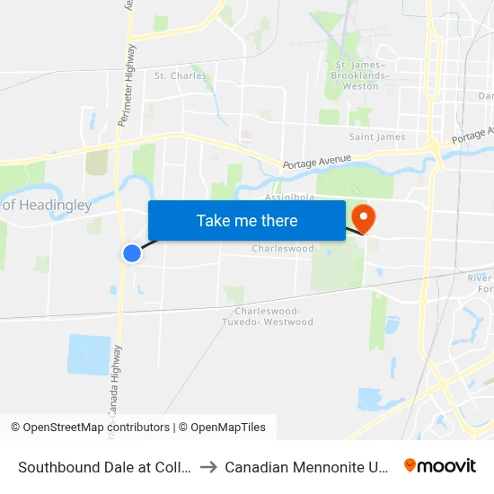 Southbound Dale at Collingham to Canadian Mennonite University map