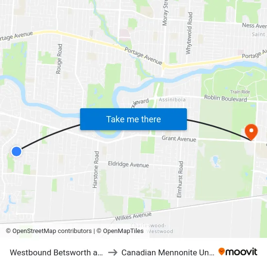 Westbound Betsworth at Cullen to Canadian Mennonite University map