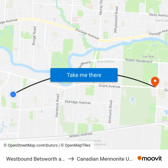 Westbound Betsworth at Buckle to Canadian Mennonite University map