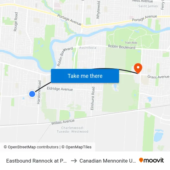 Eastbound Rannock at Pepperloaf to Canadian Mennonite University map