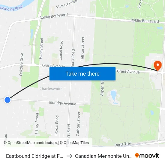 Eastbound Eldridge at Fairmont to Canadian Mennonite University map