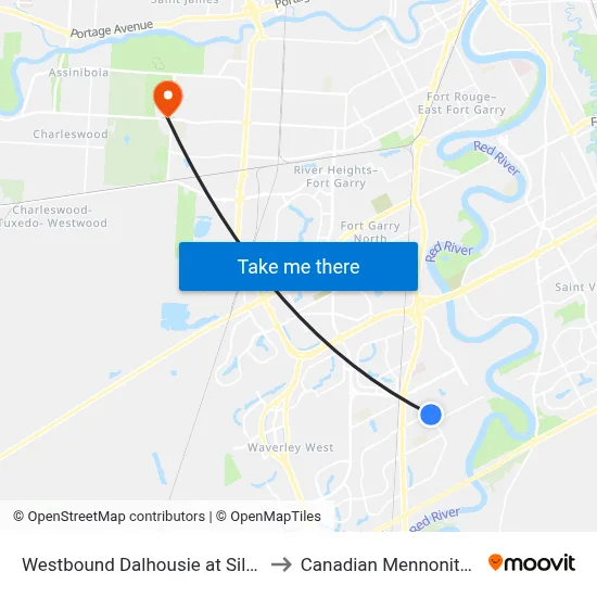 Westbound Dalhousie at Silverstone West to Canadian Mennonite University map
