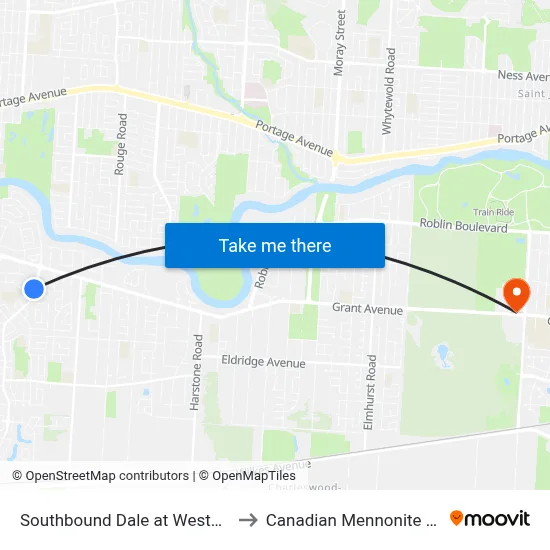 Southbound Dale at Westgrove North to Canadian Mennonite University map