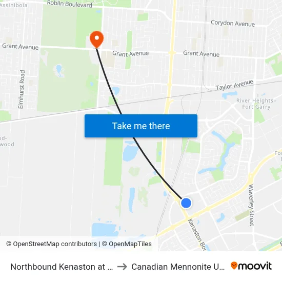 Northbound Kenaston at Safeway to Canadian Mennonite University map