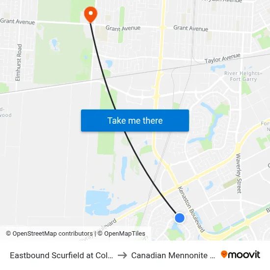 Eastbound Scurfield at Columbia East to Canadian Mennonite University map