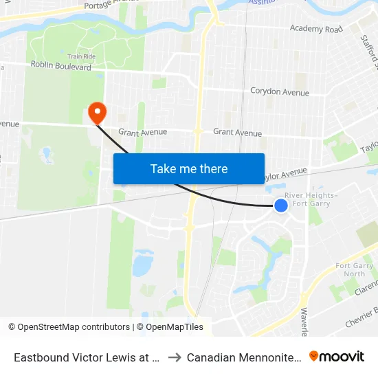 Eastbound Victor Lewis at Sterling Lyon to Canadian Mennonite University map