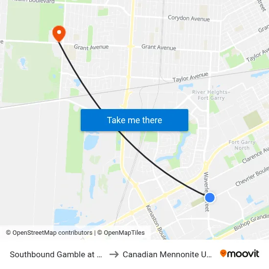 Southbound Gamble at Chevrier to Canadian Mennonite University map