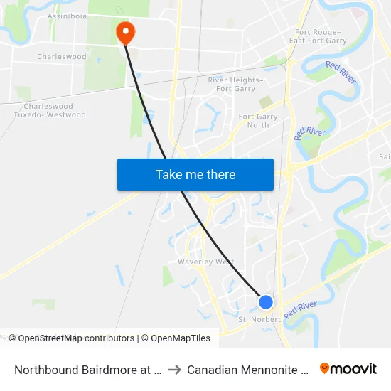 Northbound Bairdmore at Brentlawn to Canadian Mennonite University map