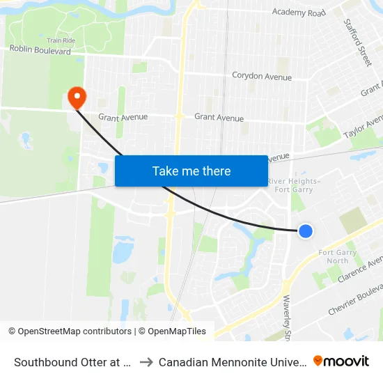 Southbound Otter at Seel to Canadian Mennonite University map